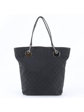Gucci GG Canvas Leather Tote Shoulder Hand Black